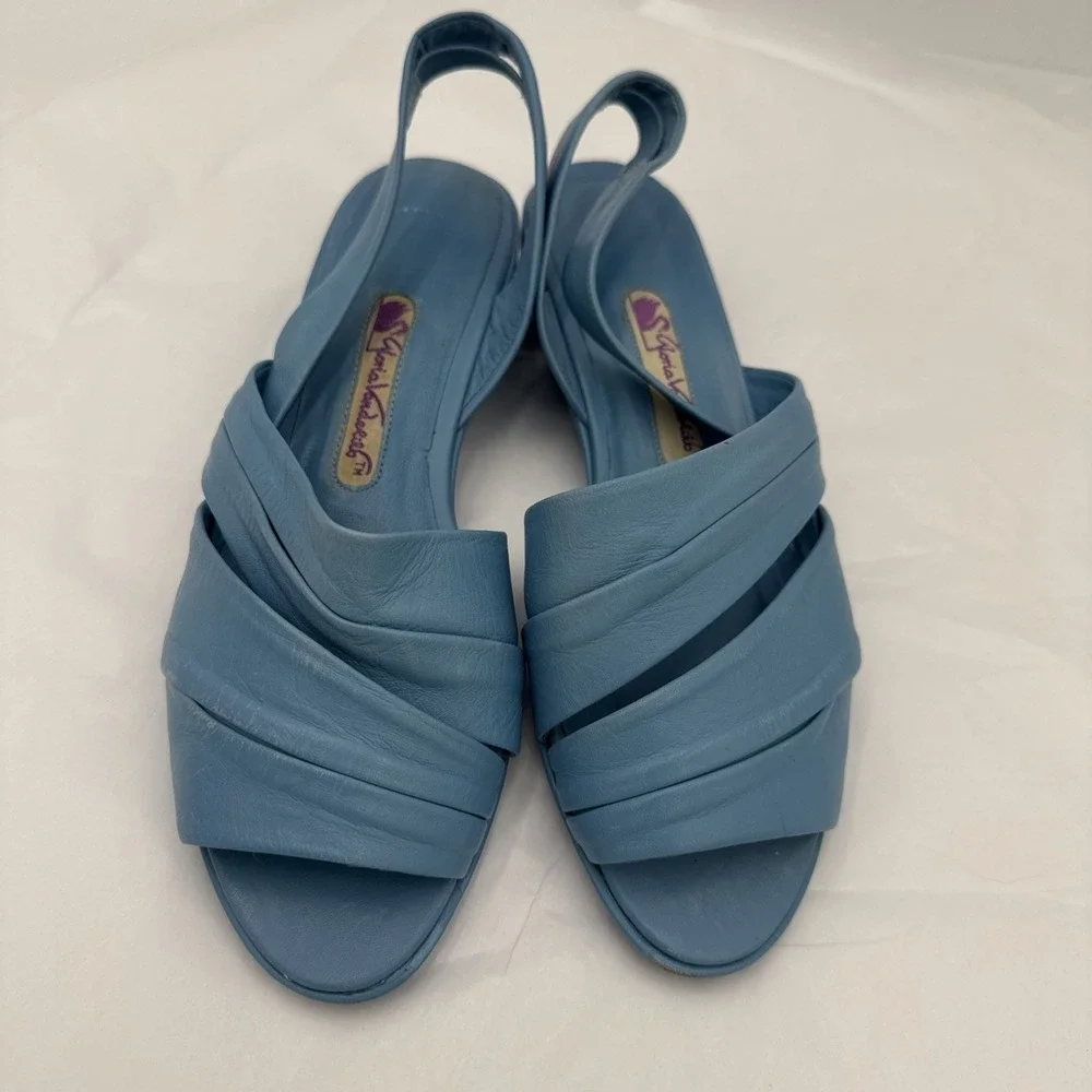 Vintage GLORIA‎ VANDERBILT Blue Leather FLATS open toe Shoes sandals Sz 7